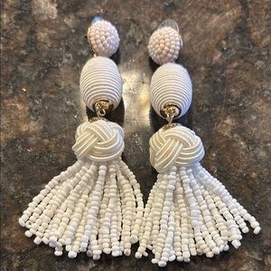 BaubleBar White Tassel Earrings with Beaded Studs